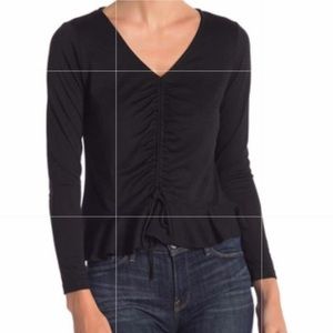 Nwt Elodie black cinched front flounce top black m